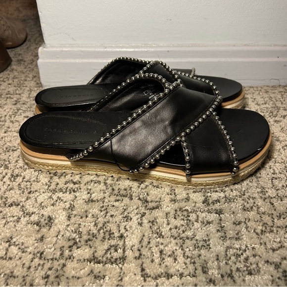 Zara Trafaluc Black & Silver Beaded Criss-Cross Chunky Platform Sandals Size 9 - Picture 6 of 14